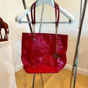 Michael Kors "Jet Set Chain NS" Croc Embossed Leather Tote Handbag